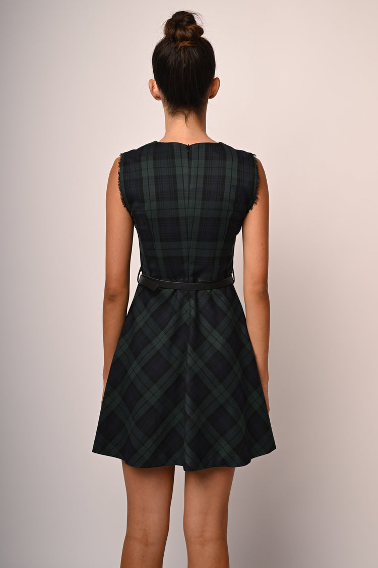 Belted check print mini dress