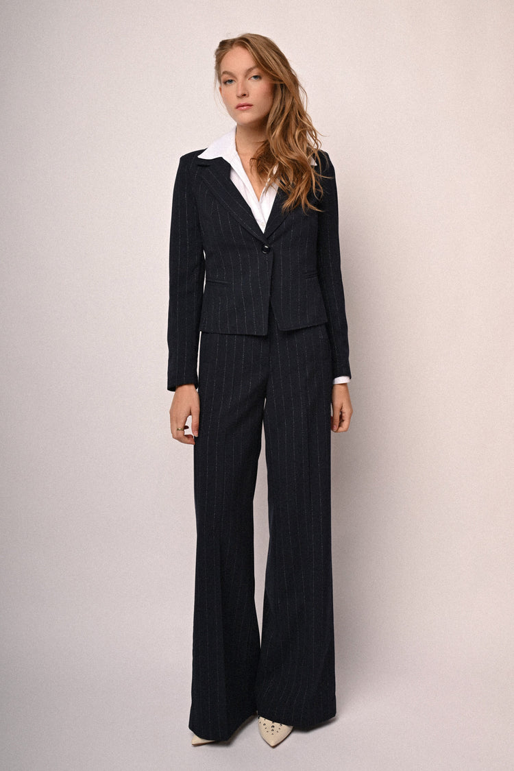 Lurex pinstriped wide-leg trousers