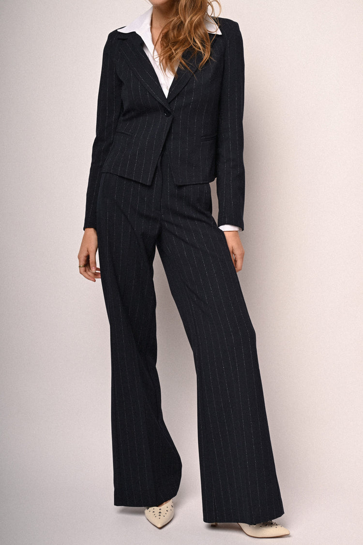Lurex pinstriped wide-leg trousers
