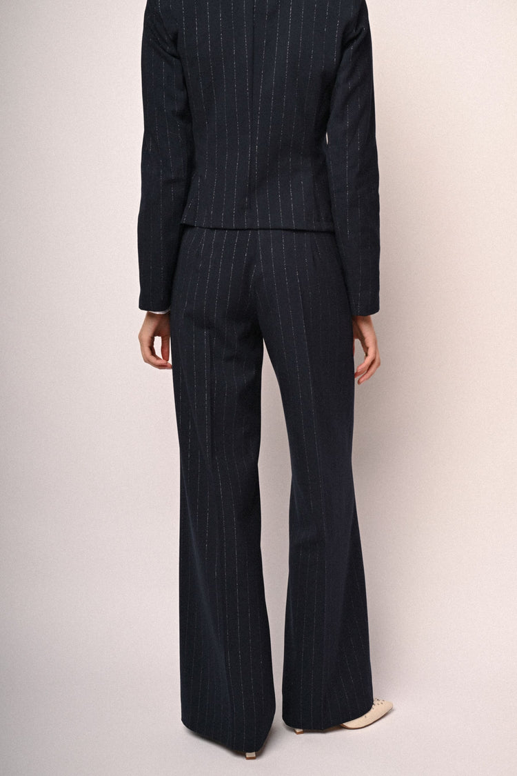 Lurex pinstriped wide-leg trousers