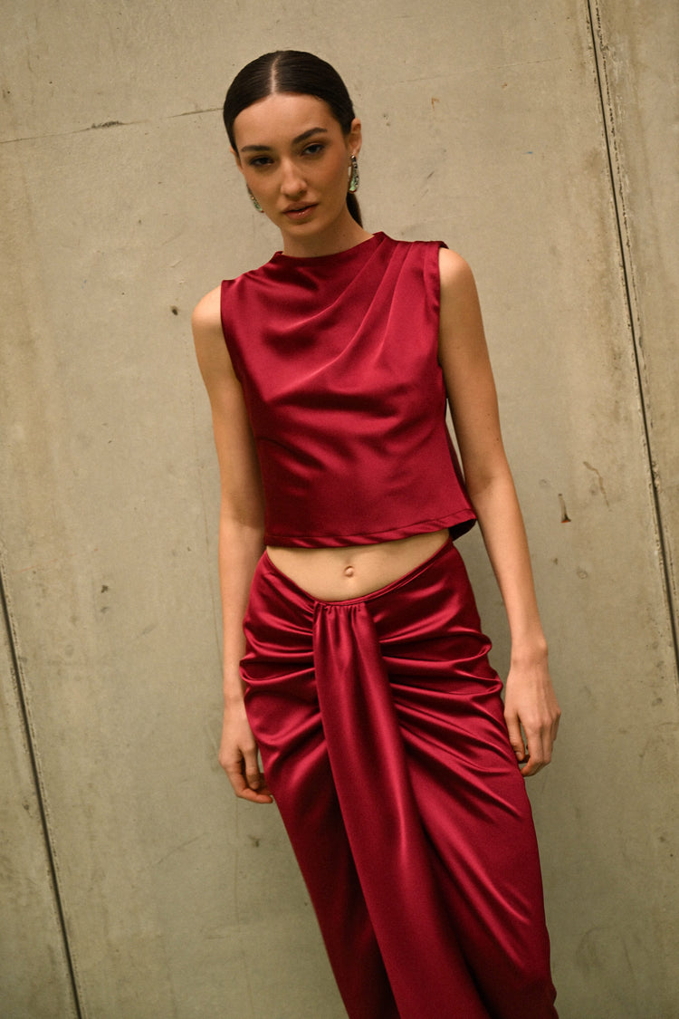 Back cut-out satin top