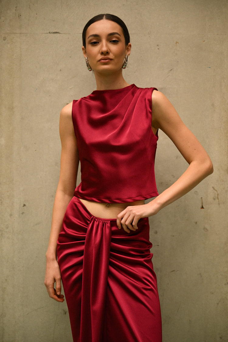 Back cut-out satin top