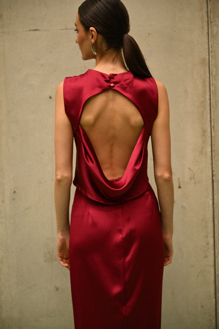 Back cut-out satin top