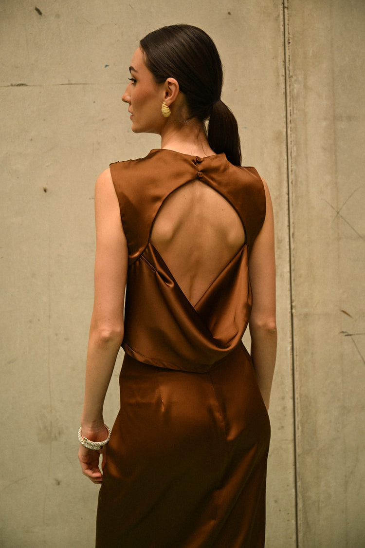 Back cut-out satin top