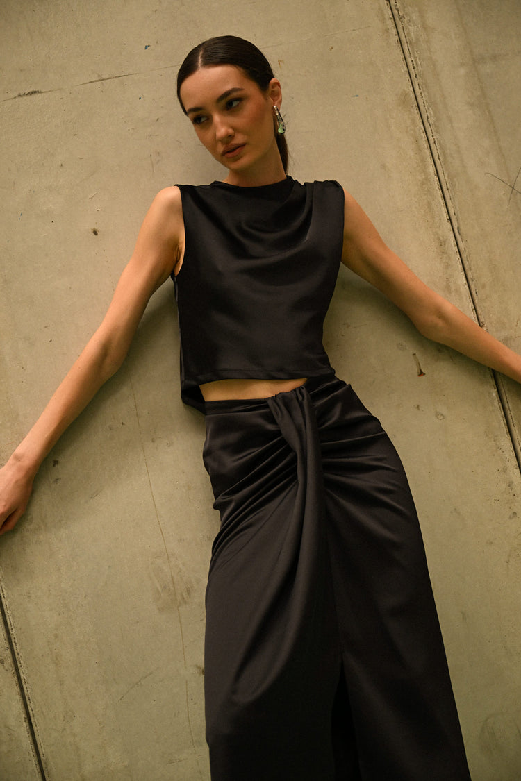 Back cut-out satin top