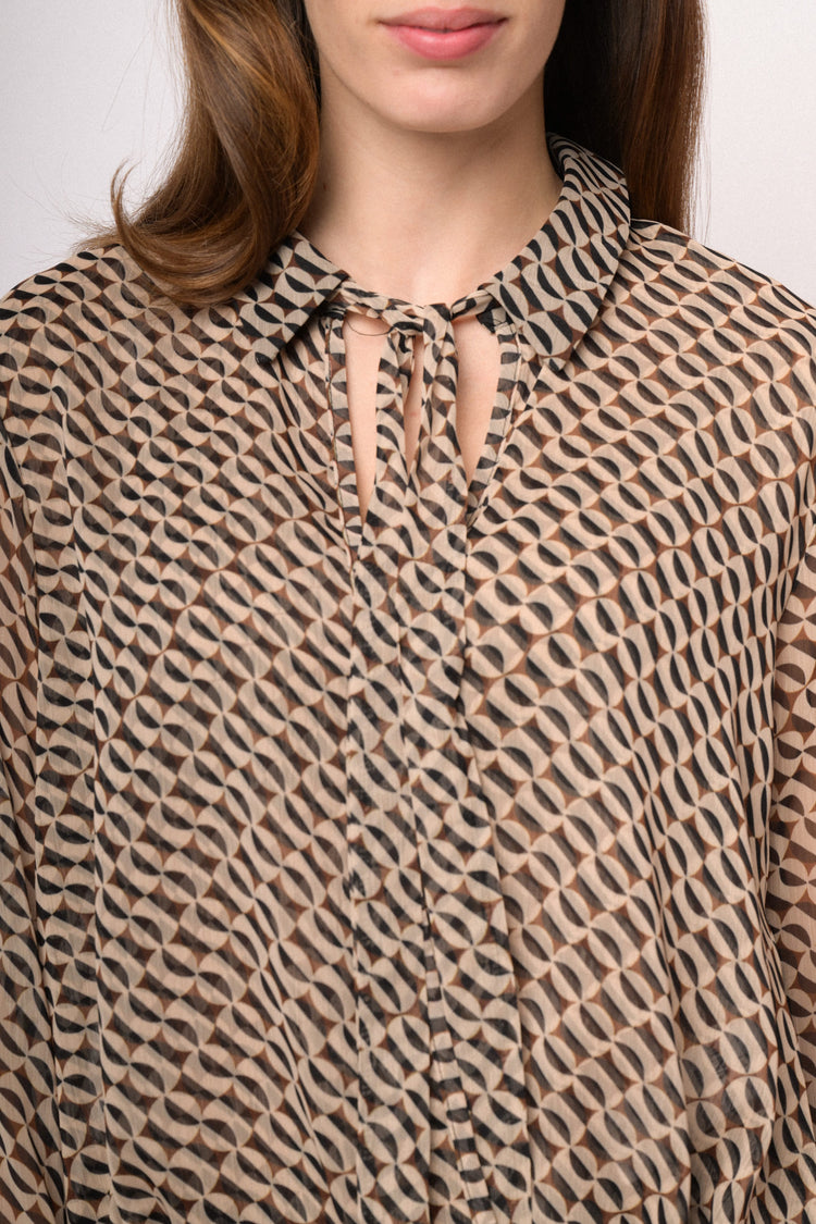 Beige and black geometric asymmetric tunic