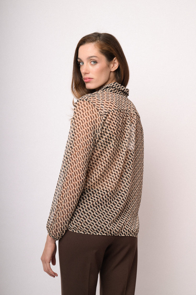 Beige and black geometric asymmetric tunic