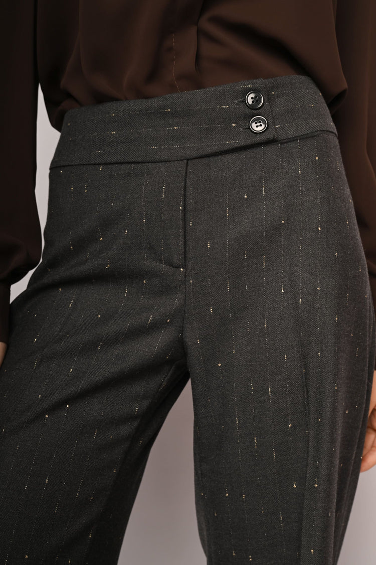 Laminated pinstriped wide-leg trousers