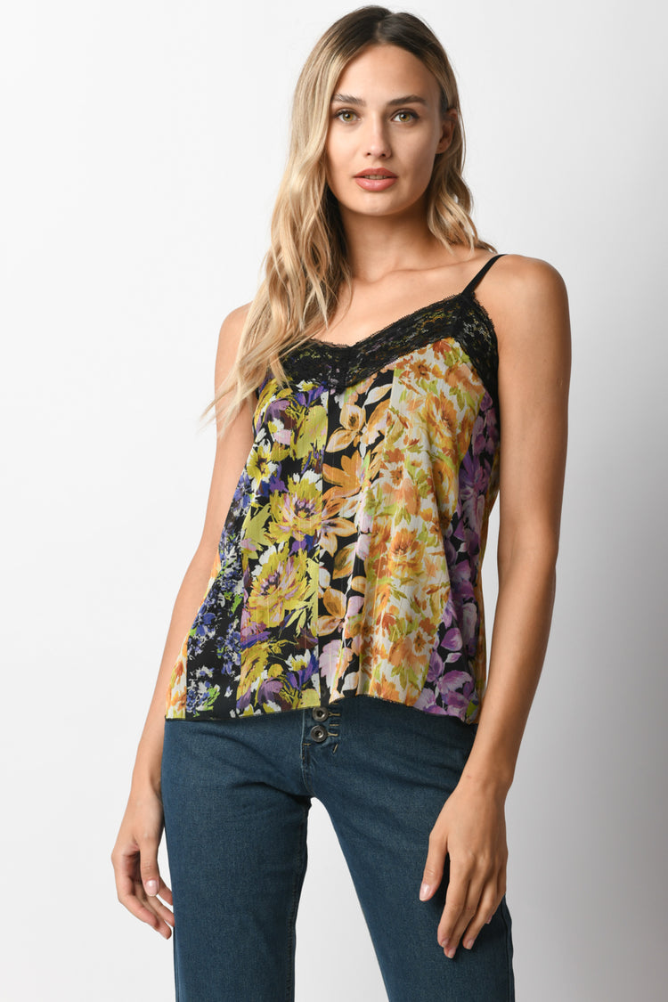 Floral print lace camisole