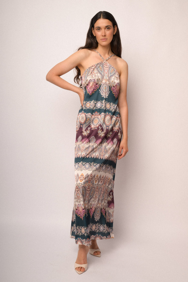 Multicolor long dress with thin straps