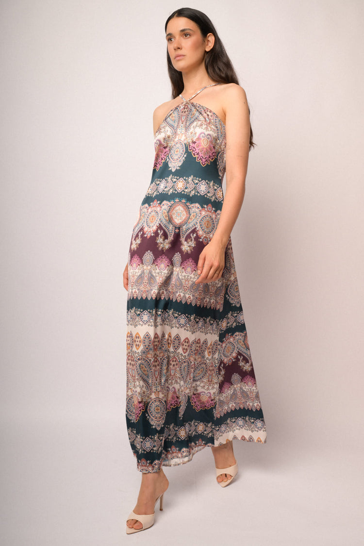 Multicolor long dress with thin straps