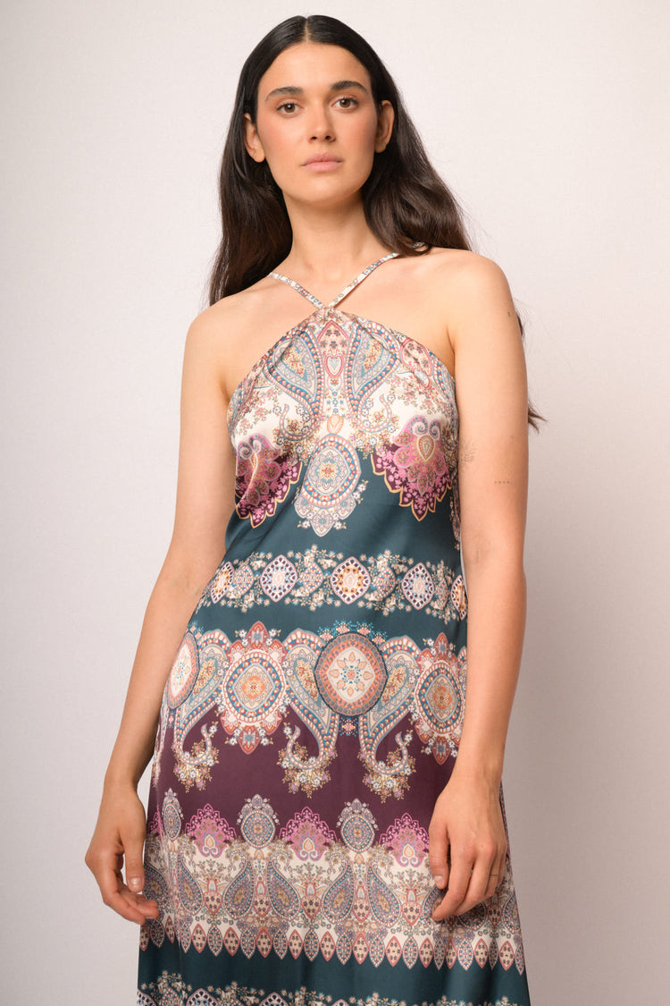 Multicolor long dress with thin straps