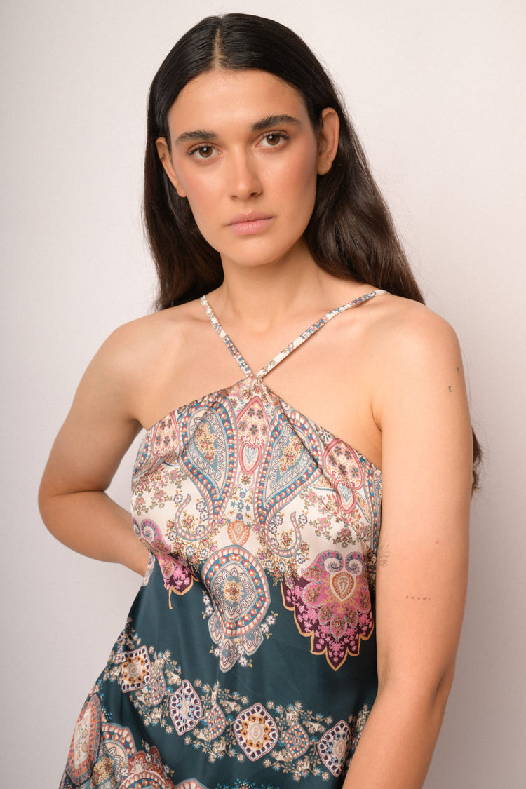 Multicolor long dress with thin straps
