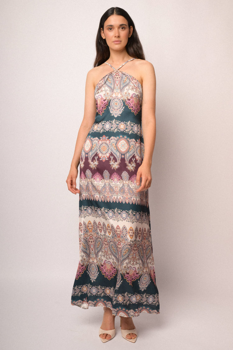 Multicolor long dress with thin straps