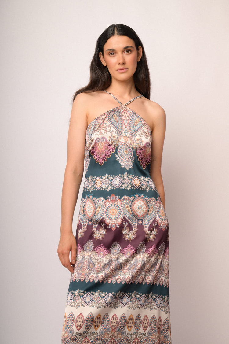 Multicolor long dress with thin straps