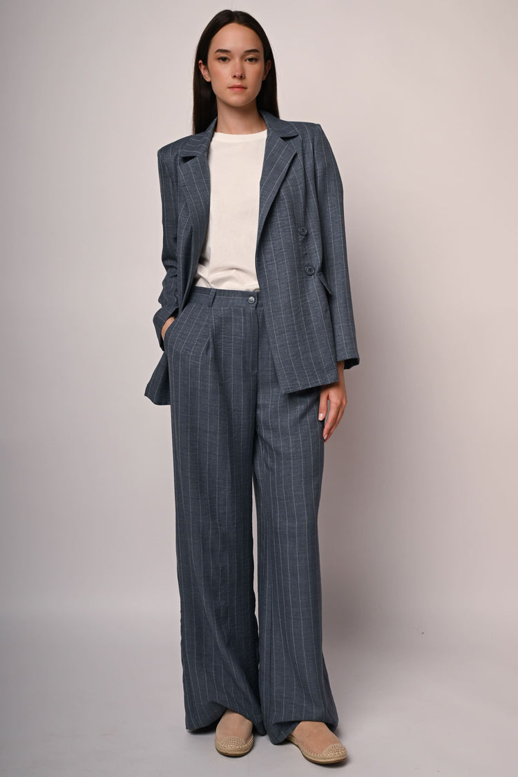 Pinstriped wide-leg trousers