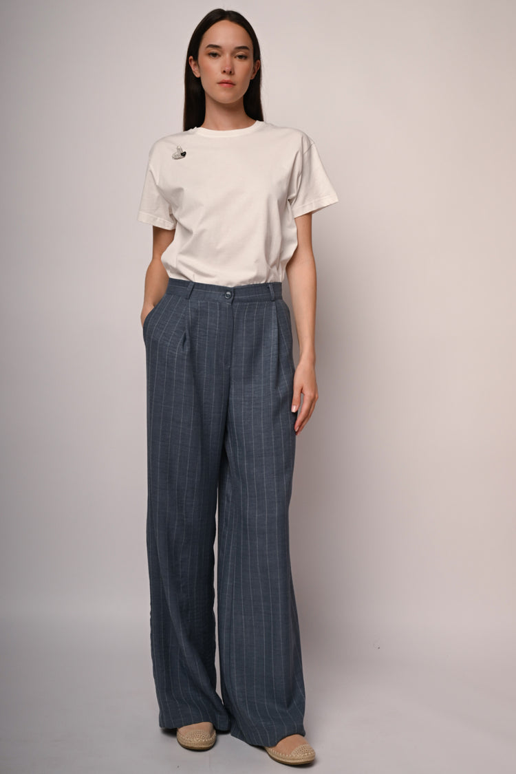 Pinstriped wide-leg trousers