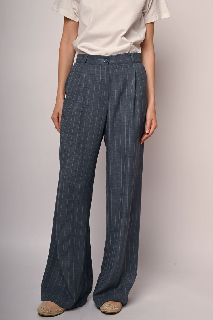 Pinstriped wide-leg trousers
