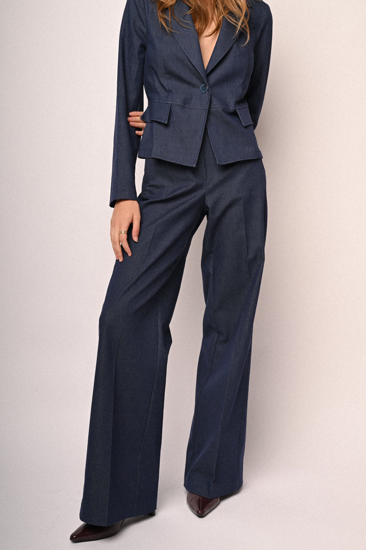 Cotton-blend wide-leg trousers