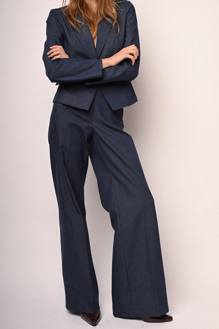 Cotton-blend wide-leg trousers
