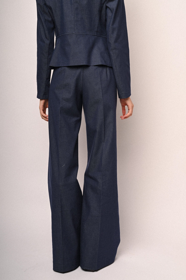 Cotton-blend wide-leg trousers