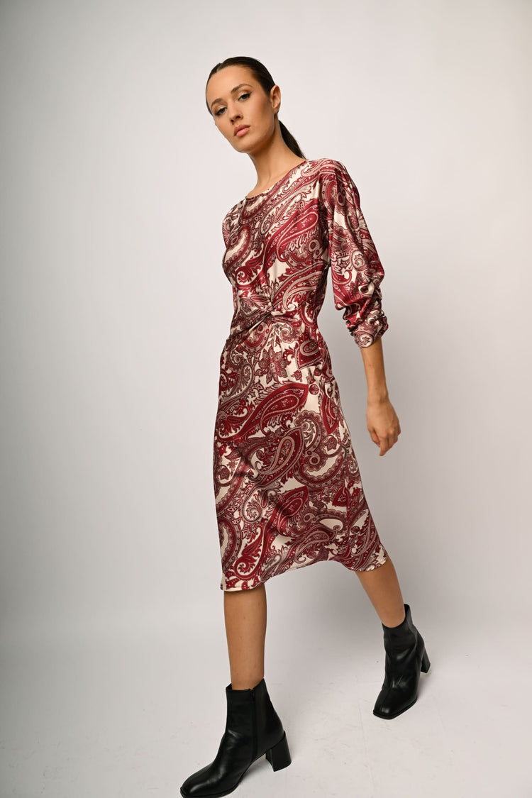 Paisley print satin midi dress