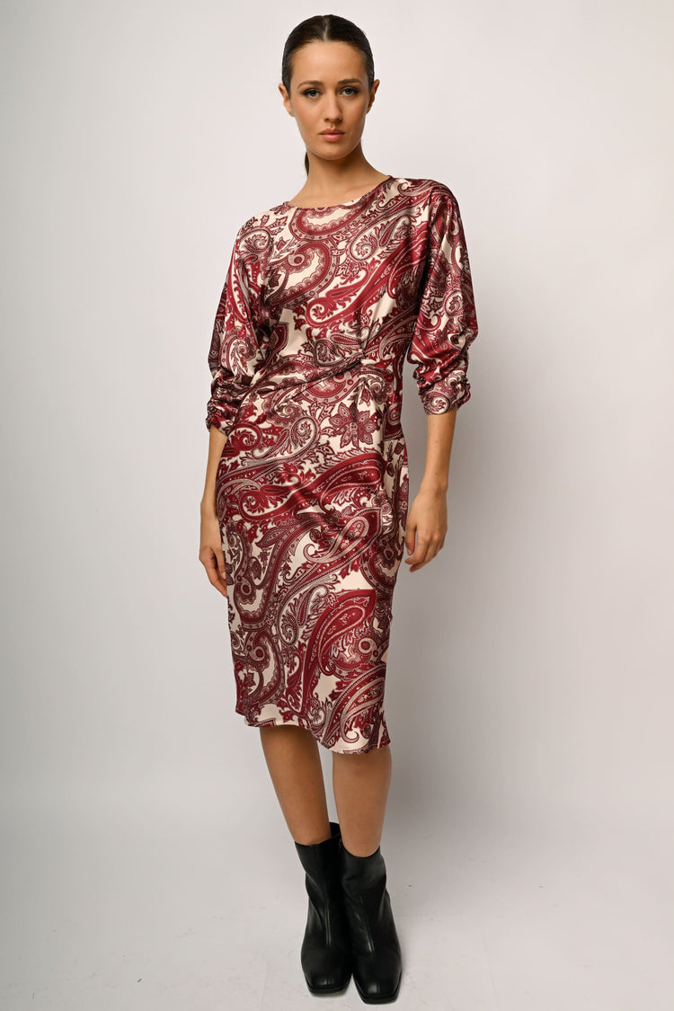 Paisley print satin midi dress
