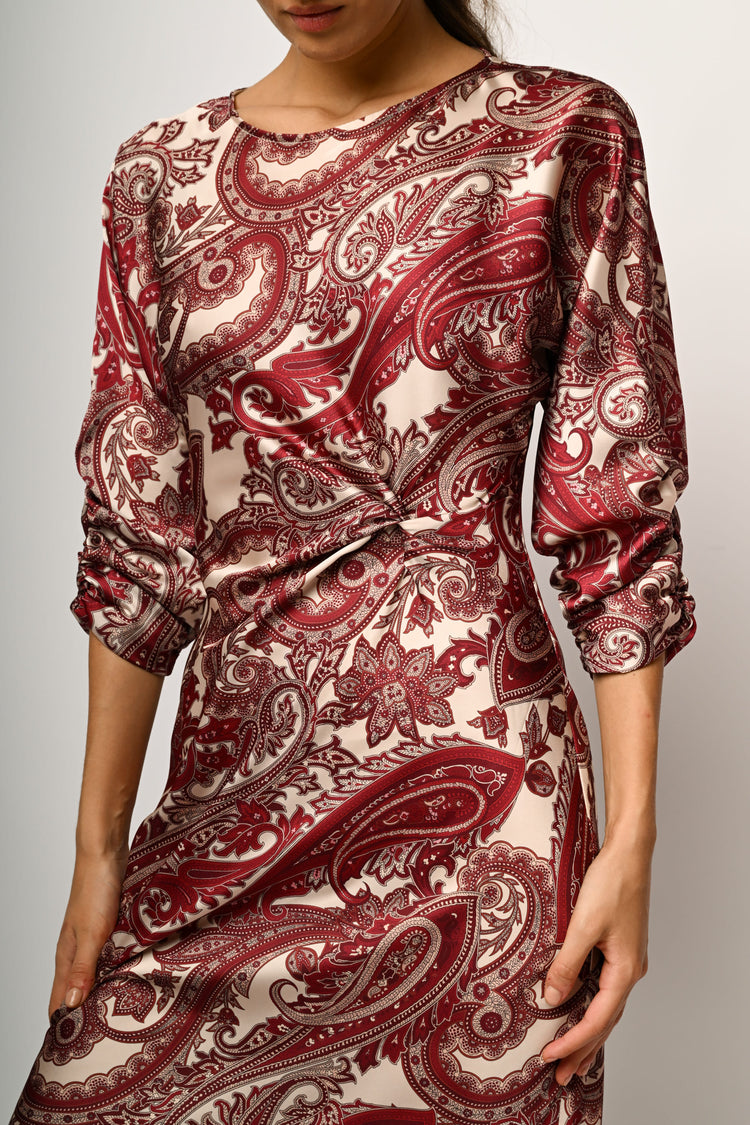 Paisley print satin midi dress