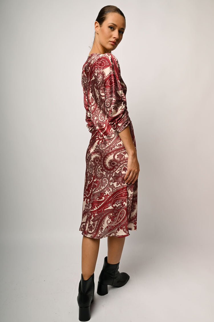 Paisley print satin midi dress