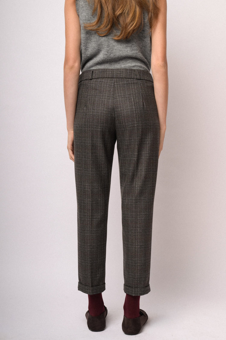 Grey check cropped slim trousers