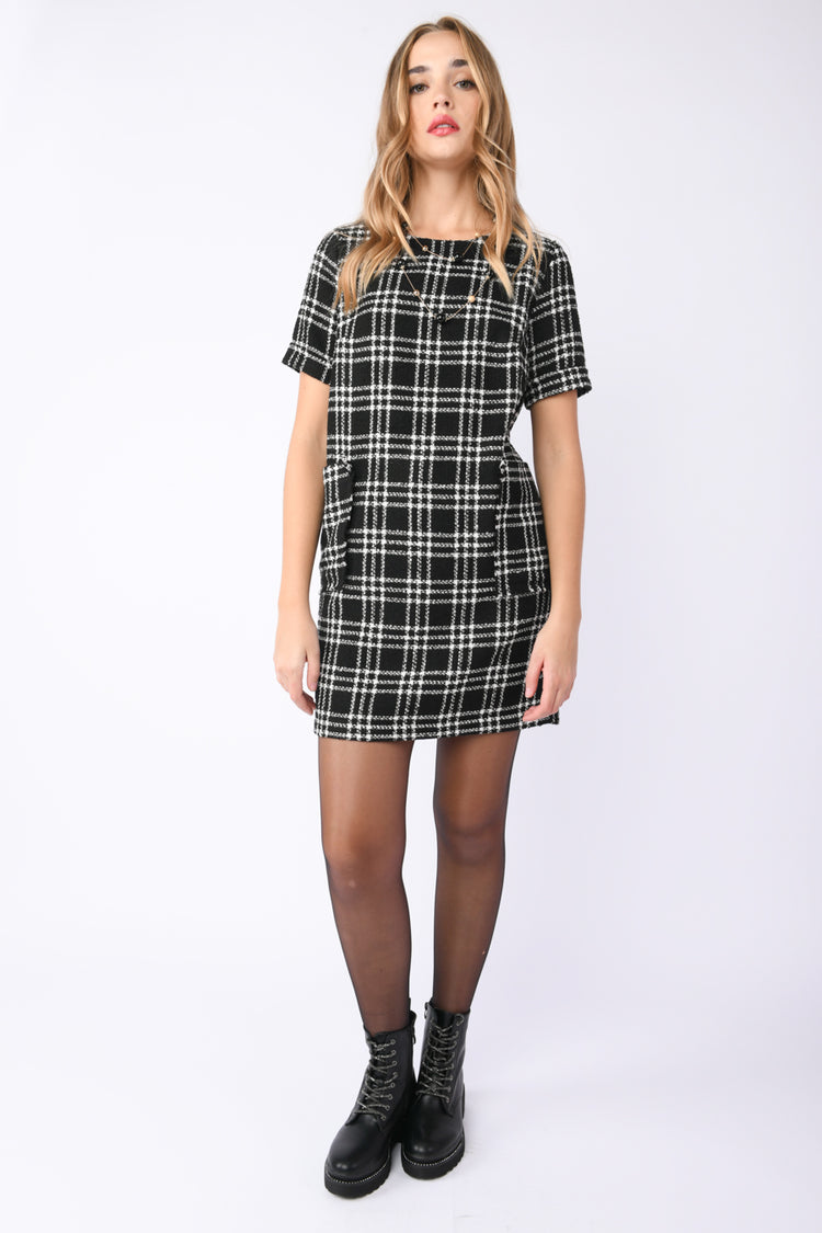 Check tweed mini dress