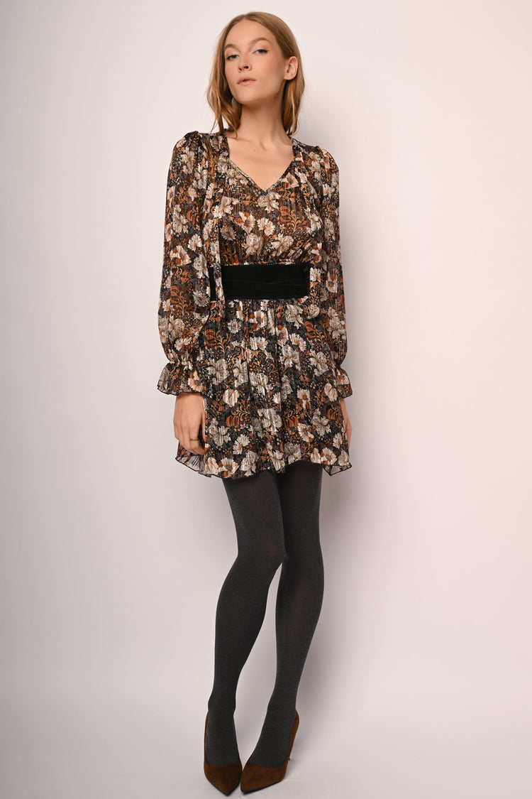 Lurex floral print mini dress