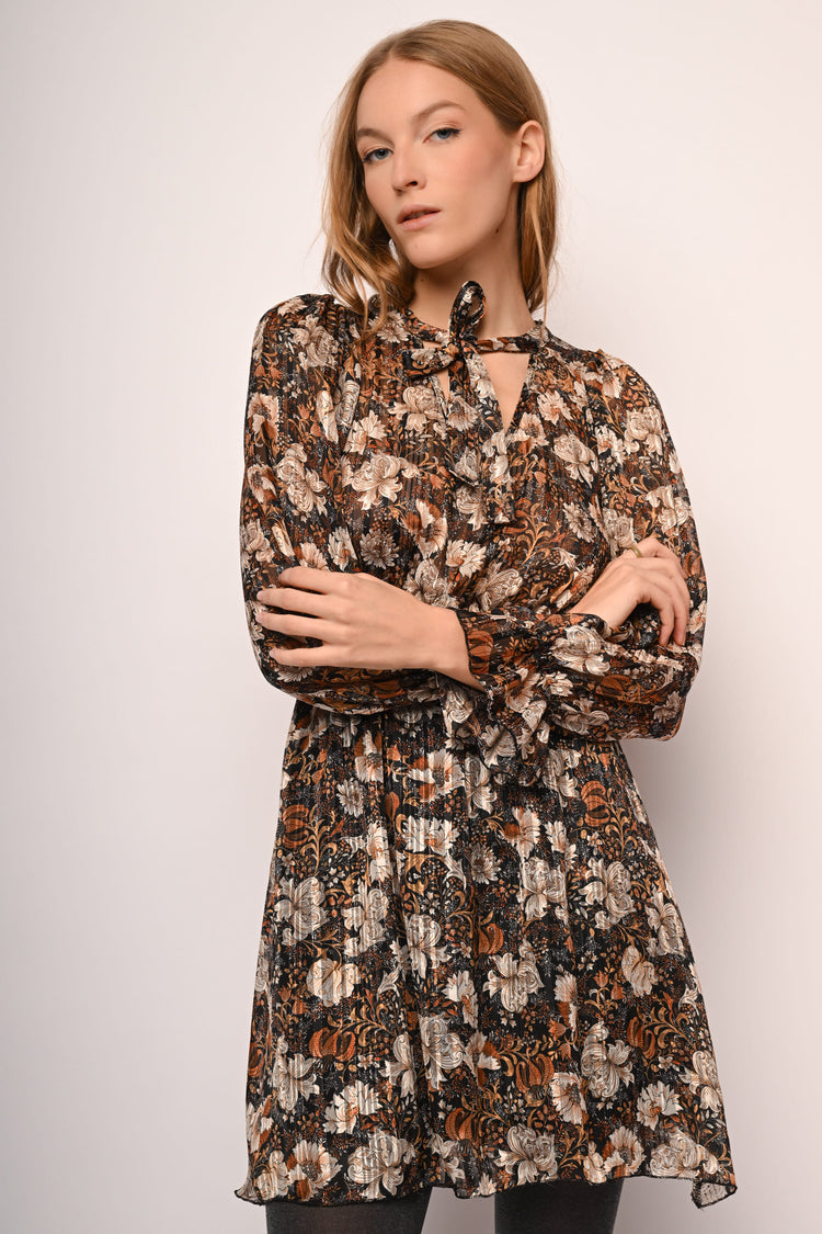 Lurex floral print mini dress