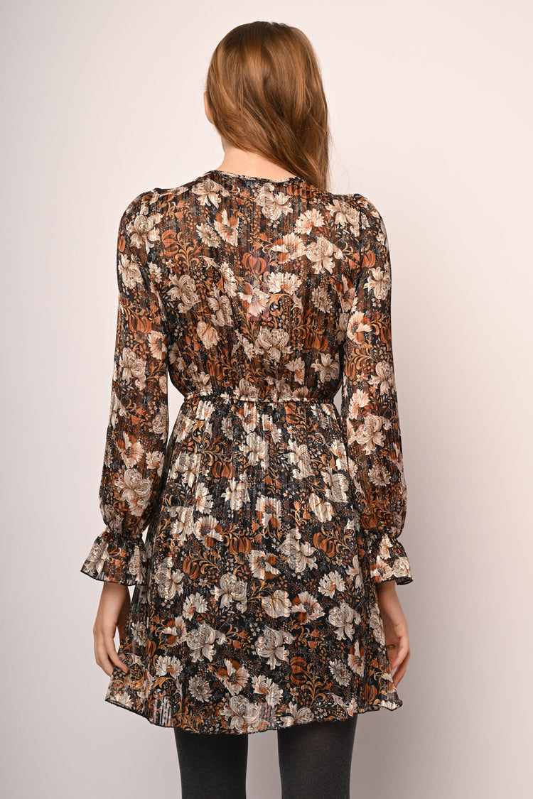 Lurex floral print mini dress