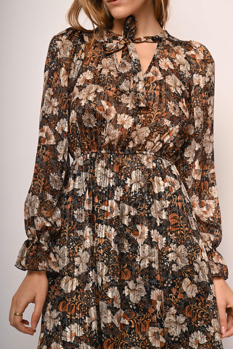 Lurex floral print mini dress