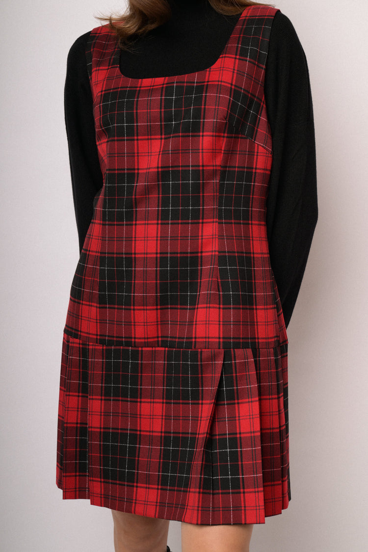 Red and black check mini pinafore dress