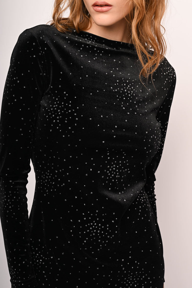 Rhinestone & cut-out velvet dress