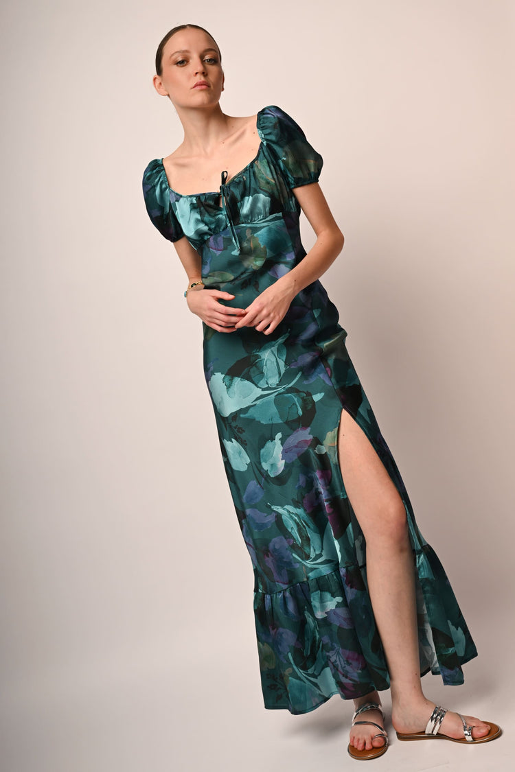 Floral print split long dress