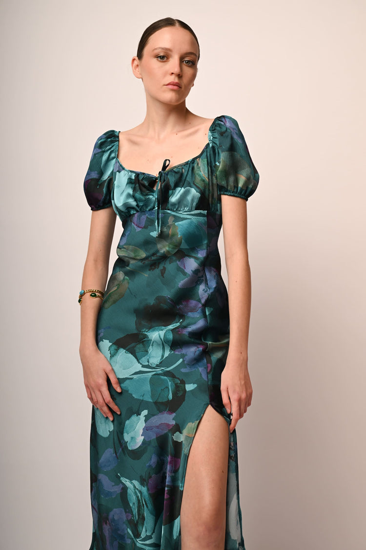 Floral print split long dress
