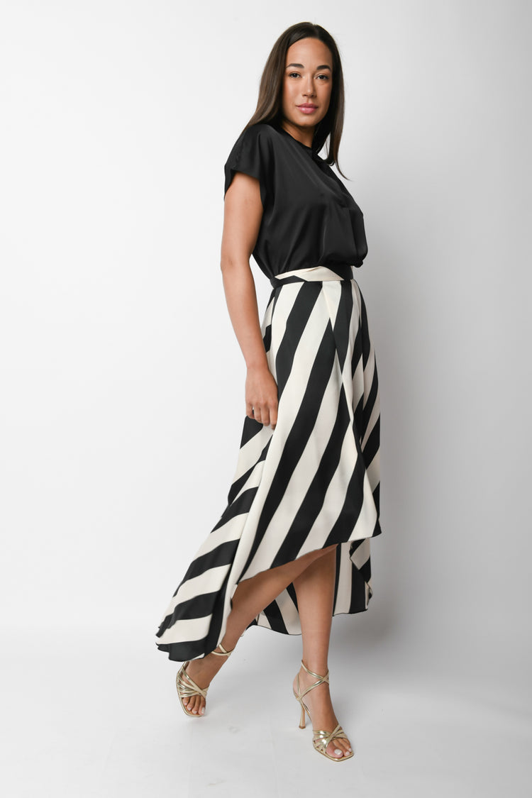 Diagonal striped high-low skirt