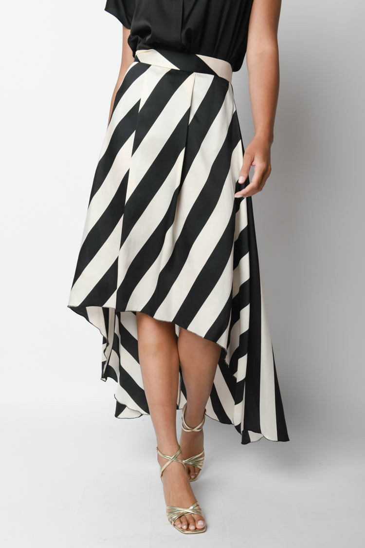 Diagonal striped high-low skirt