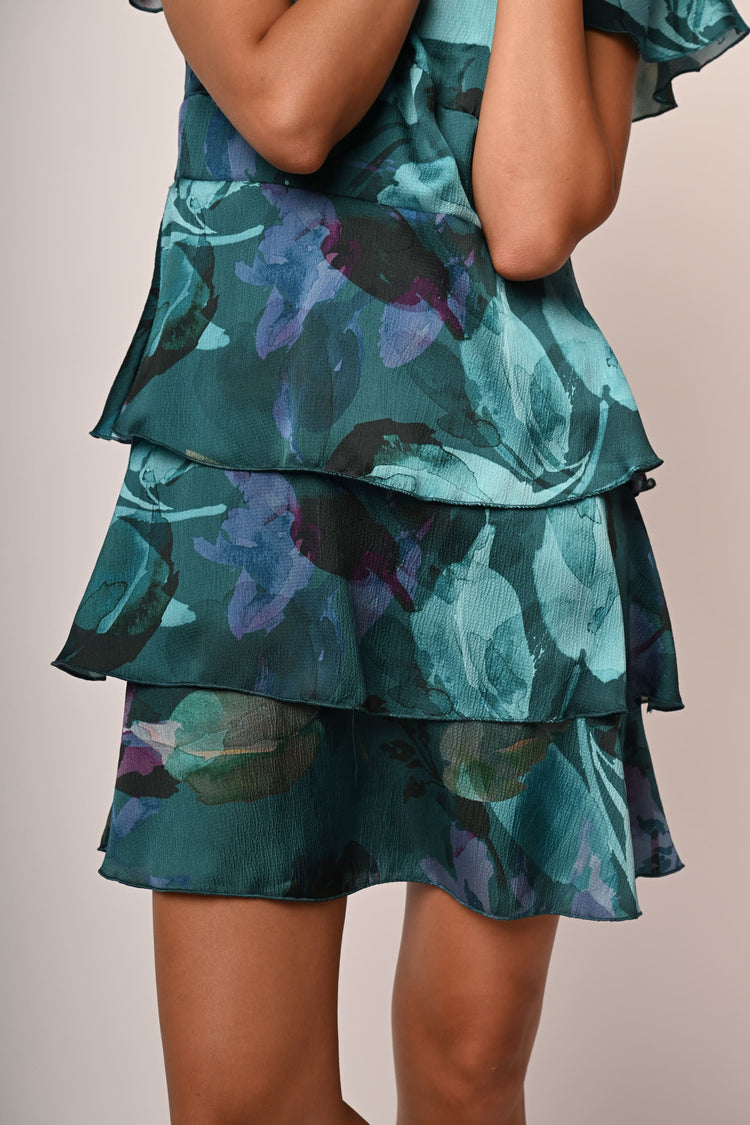 Floral print tiered mini dress