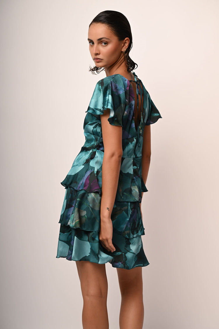Floral print tiered mini dress