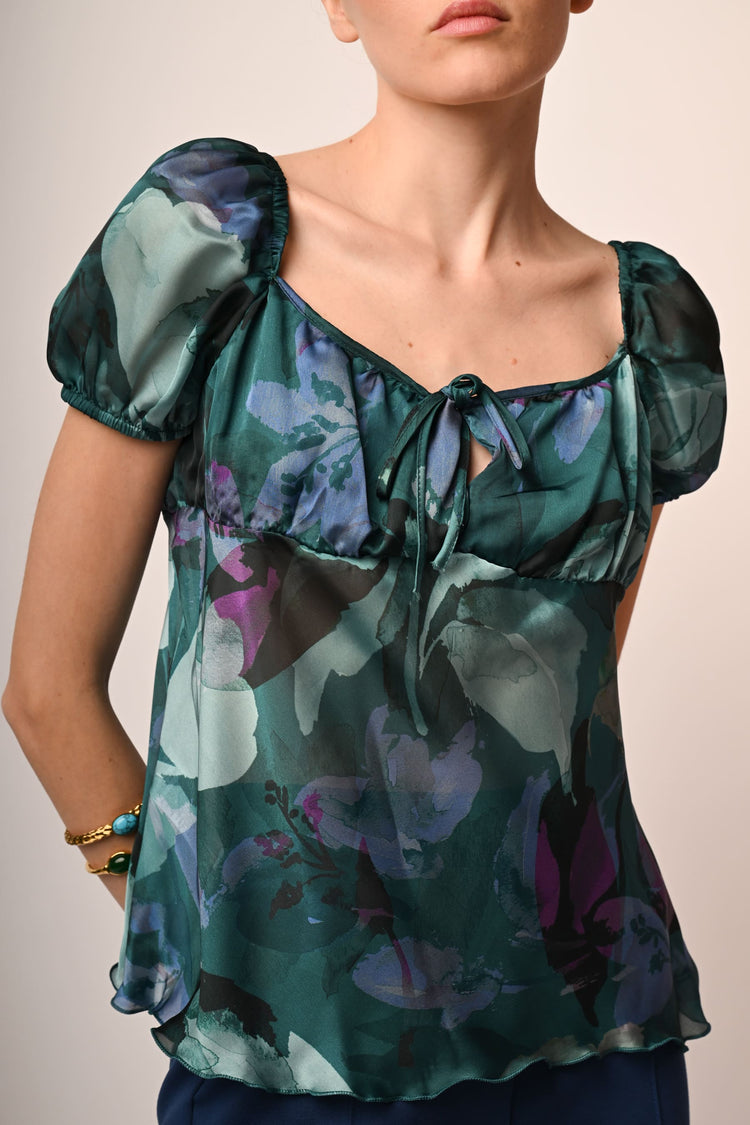 Floral print self-tie straps top