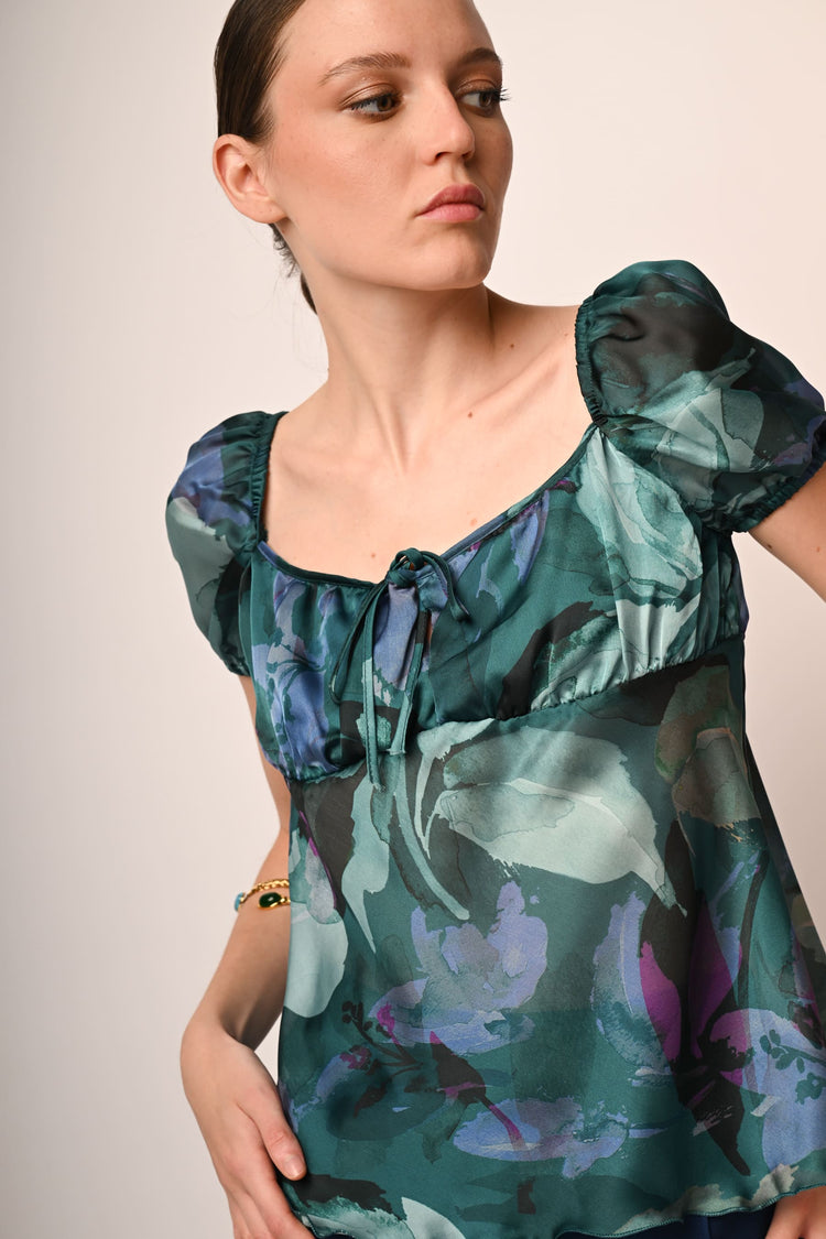 Floral print self-tie straps top