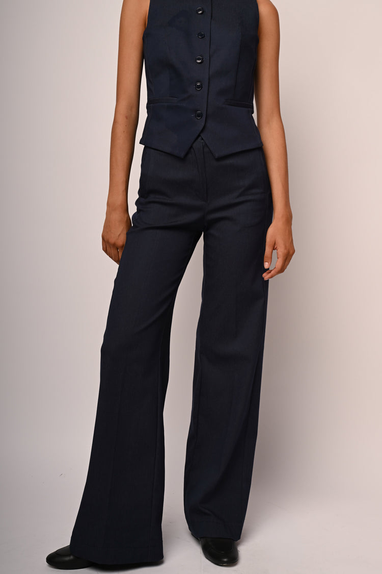 Denim-effect wide-leg trousers