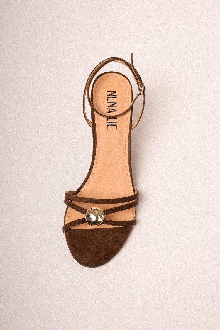 Dark brown faux suede wedge sandals