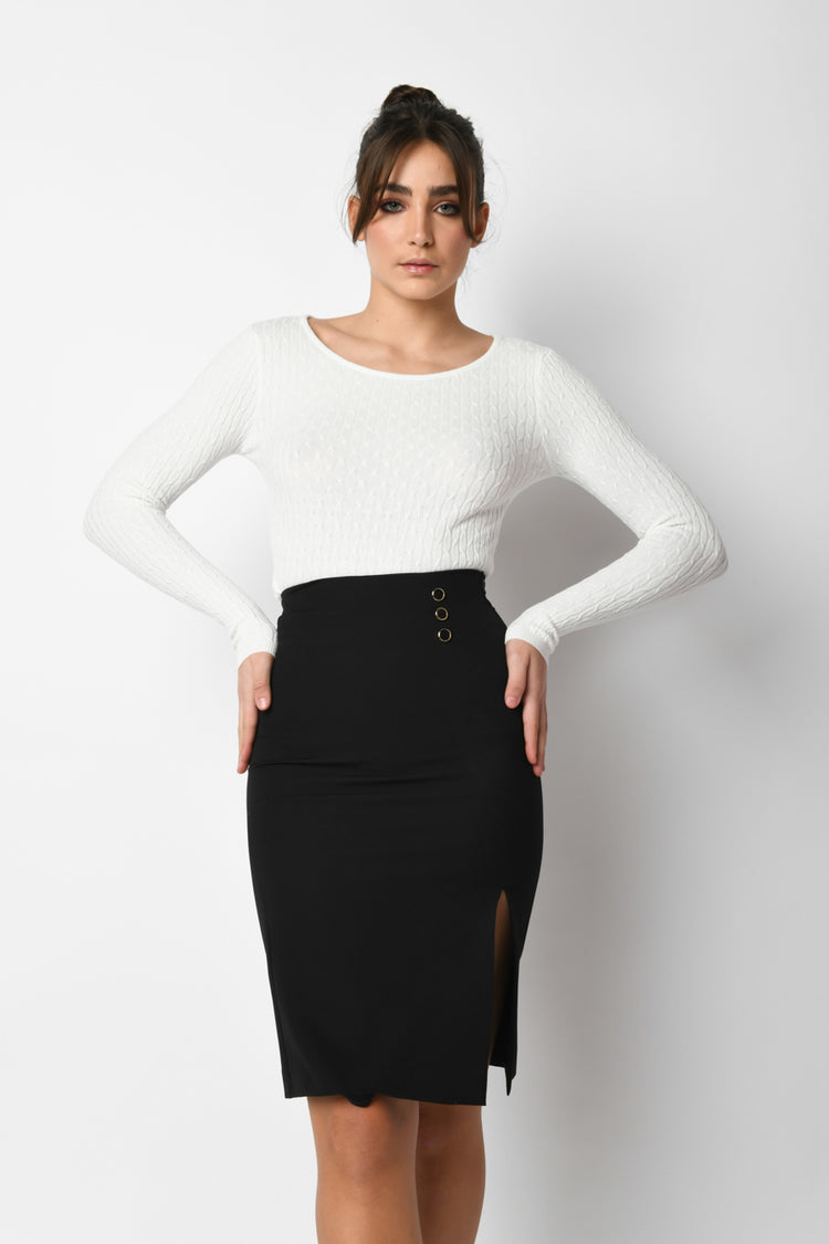 Gold-tone buttons pencil skirt