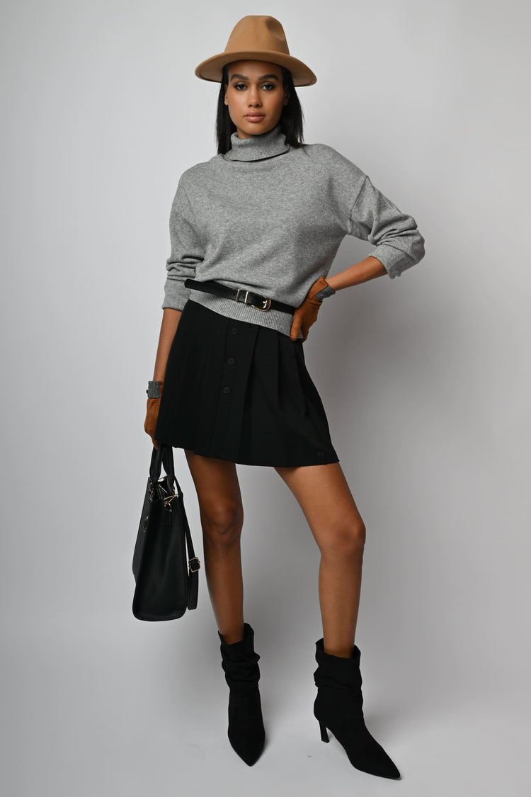 Button-detail pleated miniskirt