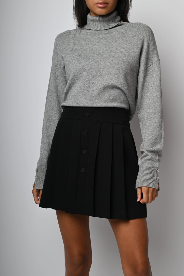 Button-detail pleated miniskirt